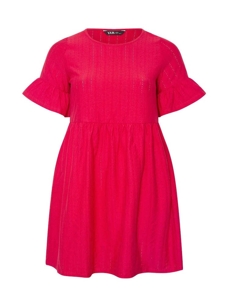 Yours Curve Red Frill Sleeve Pointelle Dress - Image 5 of 5