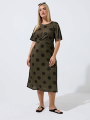 Yours Curve Brown Limited Polka Dot Bust Knot Dress - Image 2 of 5