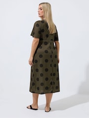 Yours Curve Brown Limited Polka Dot Bust Knot Dress - Image 3 of 5
