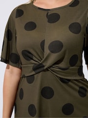 Yours Curve Brown Limited Polka Dot Bust Knot Dress - Image 4 of 5