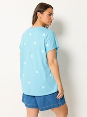 Yours Curve Blue Daisy Embroidered Top - Image 2 of 5