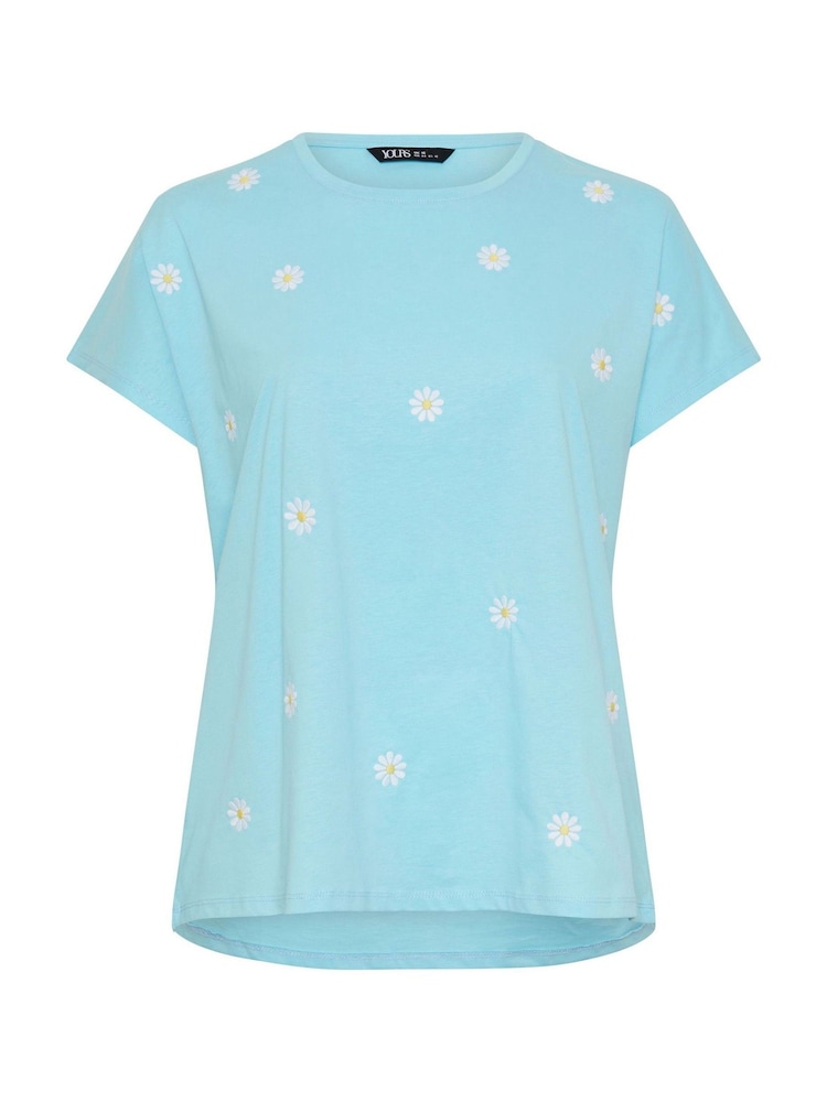 Yours Curve Blue Daisy Embroidered Top - Image 5 of 5 Yours Curve Blue Daisy Embroidered Top - Image 5 of 5