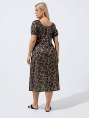 Yours Curve Brown Limited Leopard Square Neck Tie Dress - Image 3 of 5