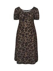 Yours Curve Brown Limited Leopard Square Neck Tie Dress - Image 5 of 5