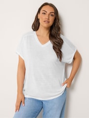 Yours Curve White Linen Look Grown On Sleeve T-Shirt - Image 1 of 5