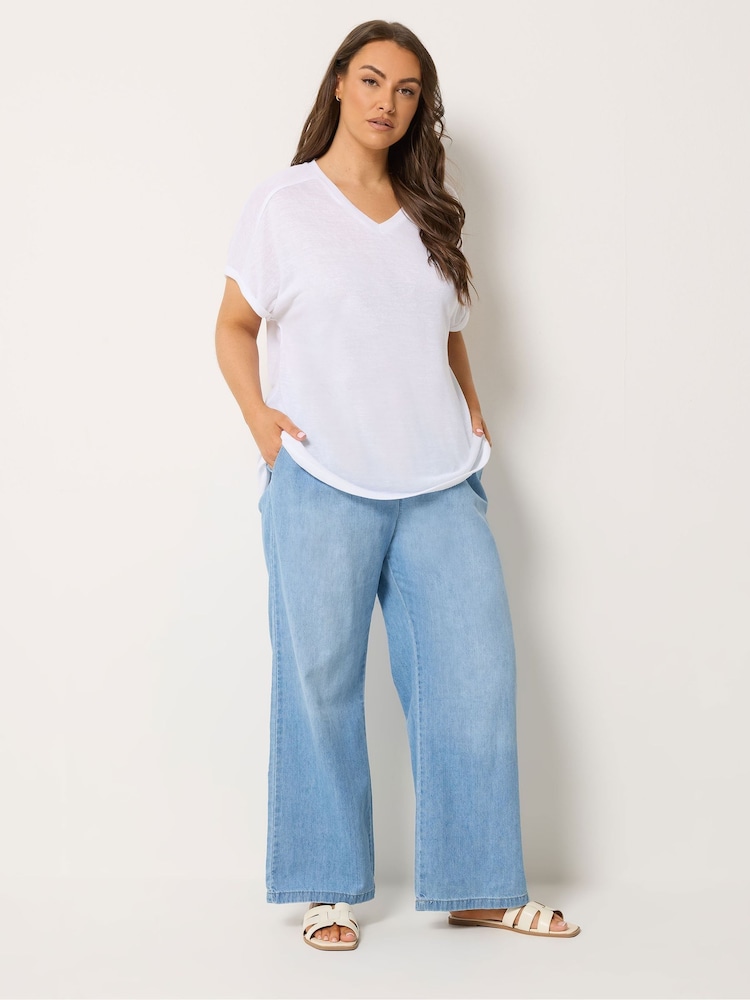 Yours Curve White Linen Look Grown On Sleeve T-Shirt - Image 2 of 5