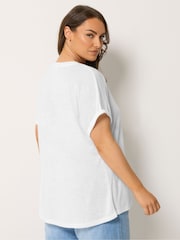 Yours Curve White Linen Look Grown On Sleeve T-Shirt - Image 3 of 5