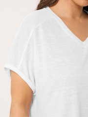 Yours Curve White Linen Look Grown On Sleeve T-Shirt - Image 4 of 5