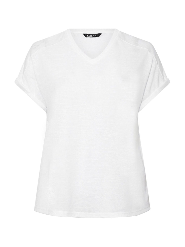 Yours Curve White Linen Look Grown On Sleeve T-Shirt - Image 5 of 5