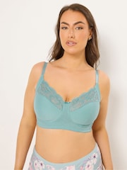 Yours Curve Blue Cotton Lace Trim Non Padded Non Wired Bralette 2 Pack - Image 2 of 9