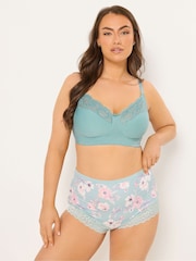 Yours Curve Blue Cotton Lace Trim Non Padded Non Wired Bralette 2 Pack - Image 3 of 9