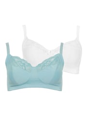 Yours Curve Blue Cotton Lace Trim Non Padded Non Wired Bralette 2 Pack - Image 6 of 9
