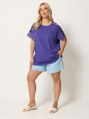 Yours Curve Purple Boxy Crochet T-Shirt - Image 2 of 5