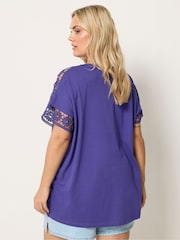 Yours Curve Purple Boxy Crochet T-Shirt - Image 3 of 5