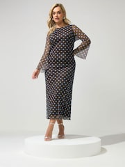 Yours Curve Brown London Mesh Dress - Image 2 of 5
