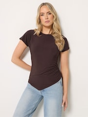 Long Tall Sally Brown Asymmetric Ruched Top - Image 1 of 5