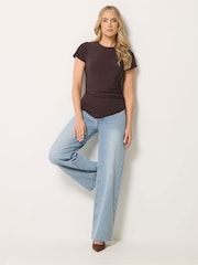 Long Tall Sally Brown Asymmetric Ruched Top - Image 2 of 5