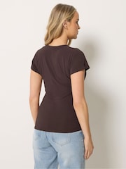 Long Tall Sally Brown Asymmetric Ruched Top - Image 3 of 5