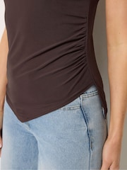 Long Tall Sally Brown Asymmetric Ruched Top - Image 4 of 5
