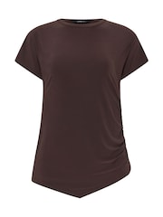 Long Tall Sally Brown Asymmetric Ruched Top - Image 5 of 5