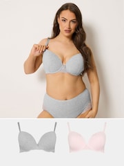 Yours Curve Grey 2 Pack Cotton Lace Underwired Non-Padded Bras - Image 1 of 9
