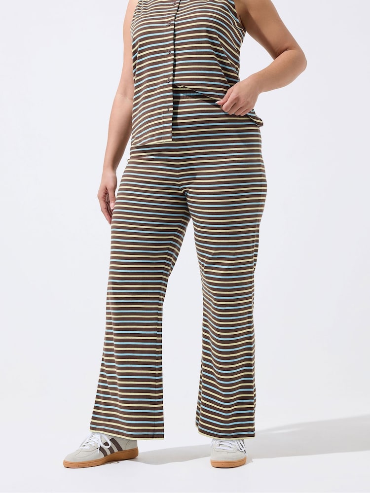 Yours Curve Yellow Limited Stripe Trousers - Image 2 of 5 Yours Curve Yellow Limited Stripe Trousers - Image 2 of 5