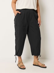 Yours Curve Black Cropped Cargo Trousers - Image 1 of 5