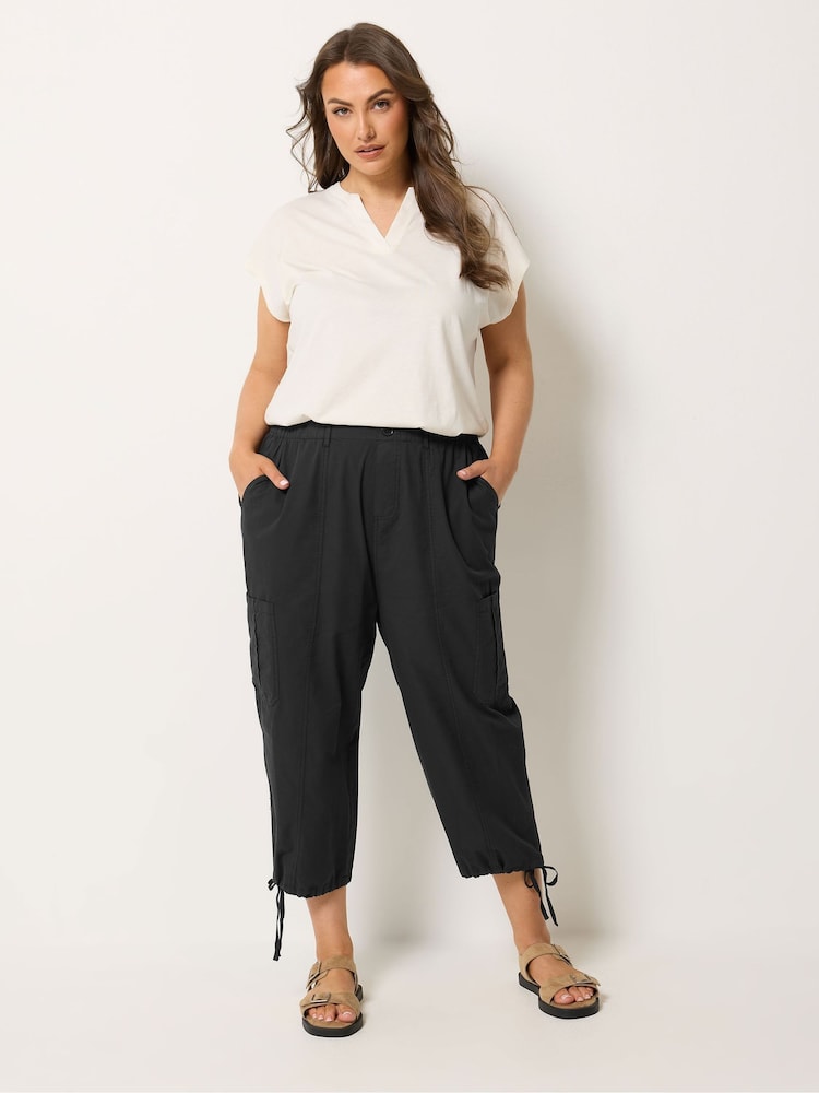 Yours Curve Black Cropped Cargo Trousers - Image 2 of 5 Yours Curve Black Cropped Cargo Trousers - Image 2 of 5