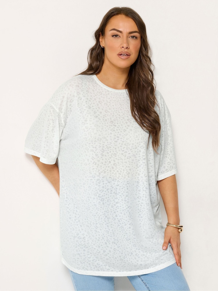 Yours Curve Natural Burnout Markings Oversized Top - Image 1 of 5