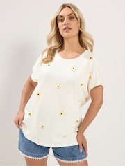 Yours Curve Cream Daisy Embroidered Top - Image 1 of 5