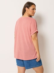 Yours Curve Pink Linen Look Grown On Sleeve T-Shirt - Image 3 of 5