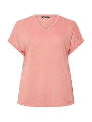 Yours Curve Pink Linen Look Grown On Sleeve T-Shirt - Image 5 of 5