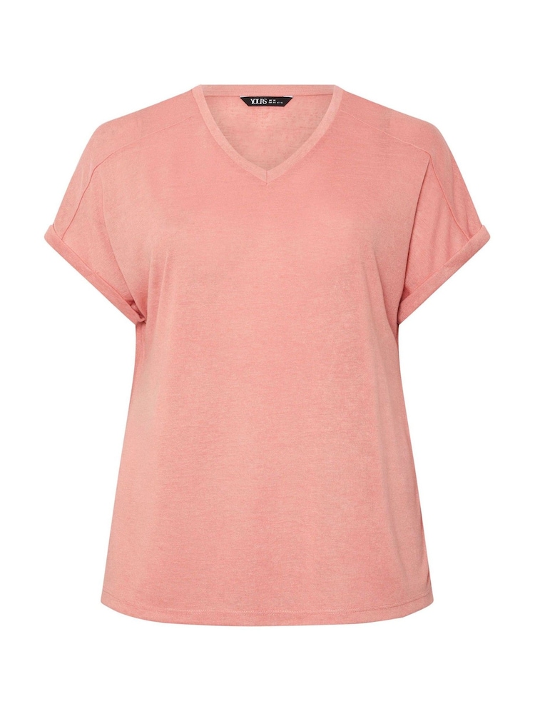 Yours Curve Pink Linen Look Grown On Sleeve T-Shirt - Image 5 of 5