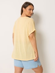 Yours Curve Yellow Linen Look Grown On Sleeve T-Shirt - Image 2 of 5