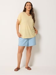 Yours Curve Yellow Linen Look Grown On Sleeve T-Shirt - Image 3 of 5