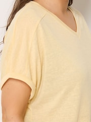 Yours Curve Yellow Linen Look Grown On Sleeve T-Shirt - Image 4 of 5