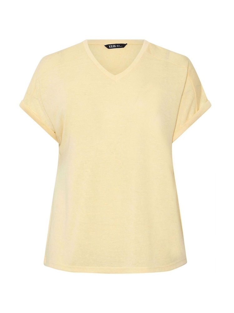 Yours Curve Yellow Linen Look Grown On Sleeve T-Shirt - Image 5 of 5