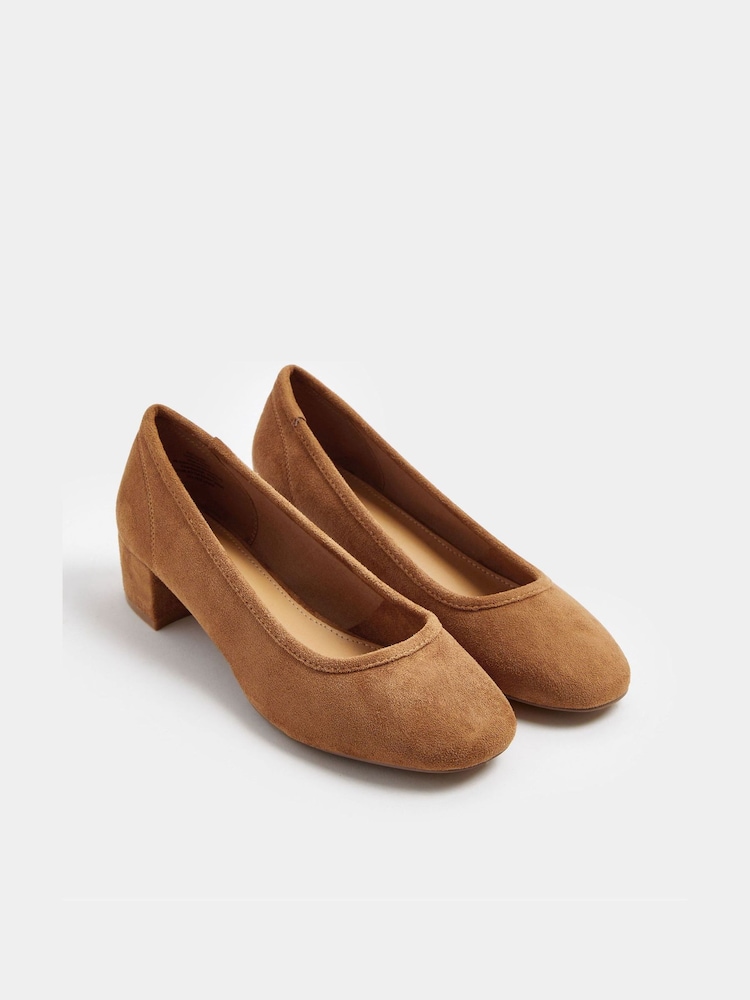 Long Tall Sally Brown Block Heel Ballerina Pumps - Image 1 of 4