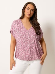 Yours Curve Ivory Elasticated Hem V-Neck T-Shirt - Image 1 of 5