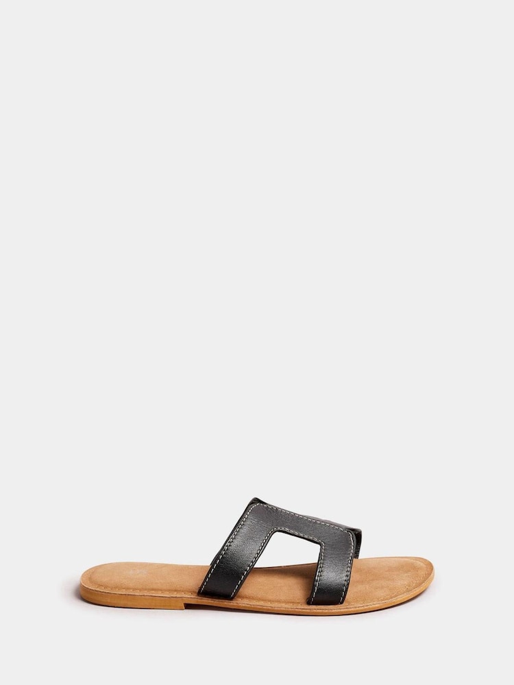 Long Tall Sally Black Leather Cut Out Mule Sandals - Image 2 of 5