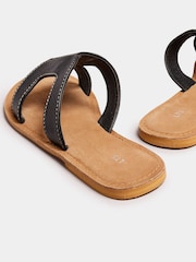 Long Tall Sally Black Leather Cut Out Mule Sandals - Image 4 of 5