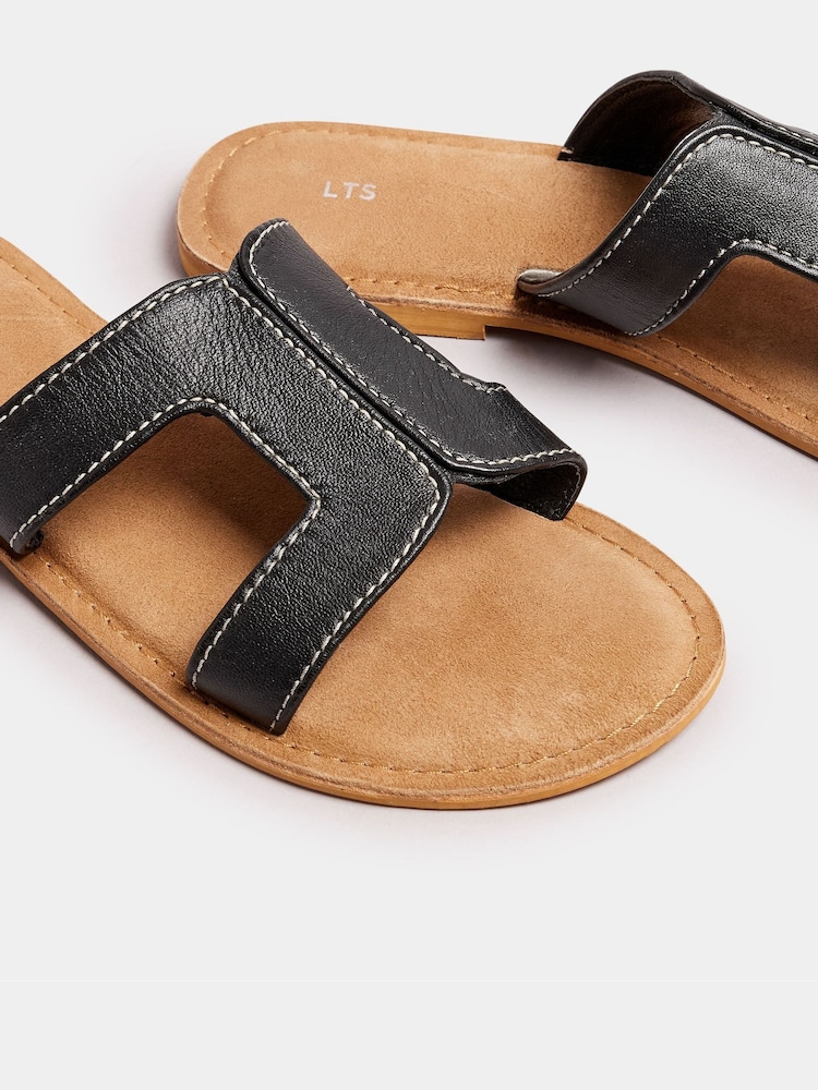 Long Tall Sally Black Leather Cut Out Mule Sandals - Image 5 of 5