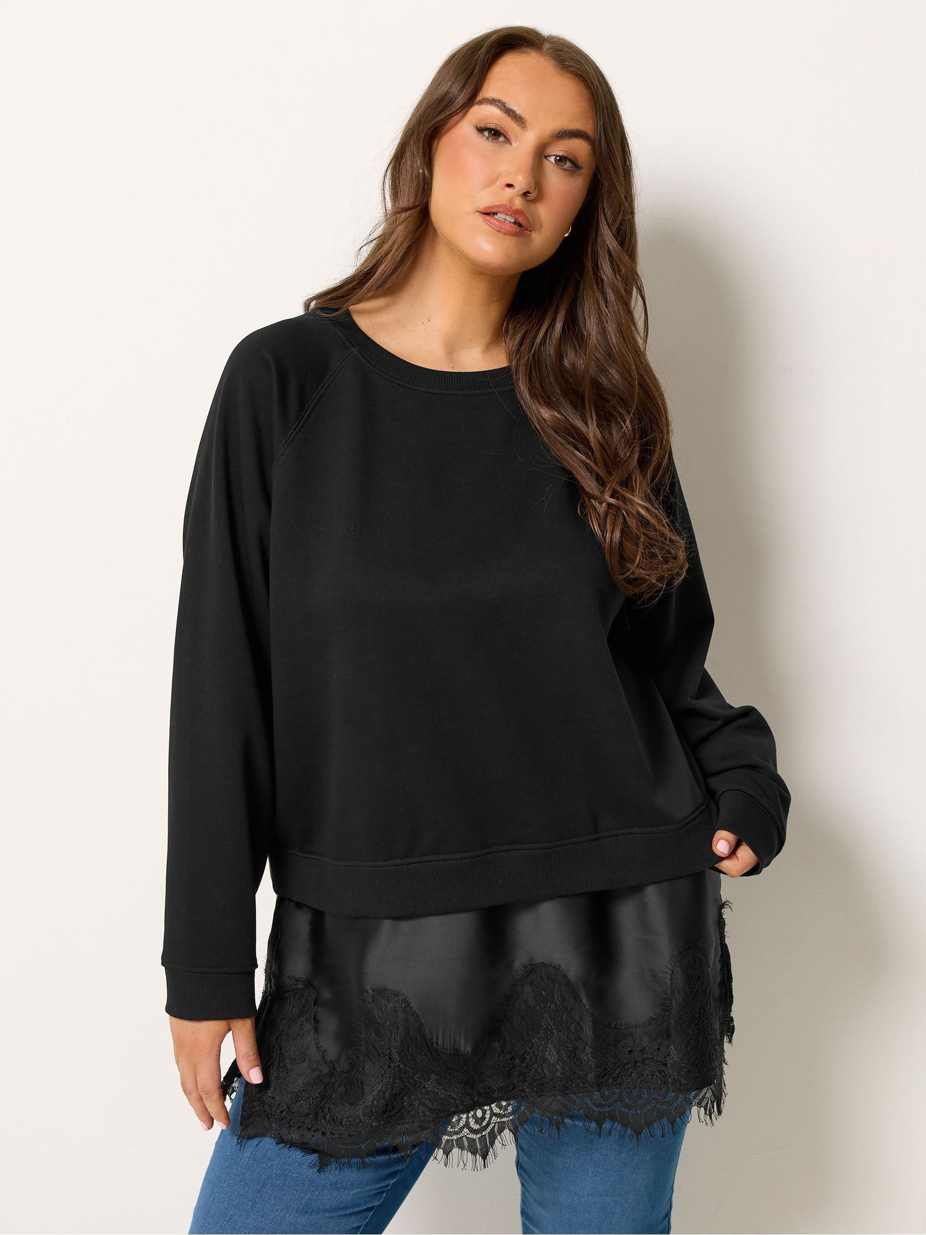 Yours Curve Women's Black Lace Trim Sweatshirt