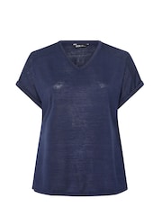 Yours Curve Blue Linen Look Grown On Sleeve T-Shirt - Image 5 of 5