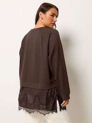 ブラウン - Yours Curve Lace Trim Sweatshirt - 画像 3 / 5