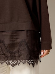 ブラウン - Yours Curve Lace Trim Sweatshirt - 画像 4 / 5