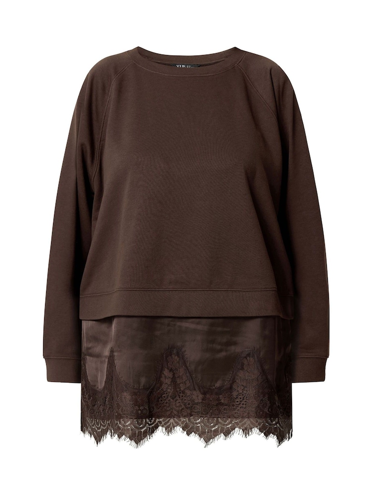 ブラウン - Yours Curve Lace Trim Sweatshirt - 画像 5 / 5