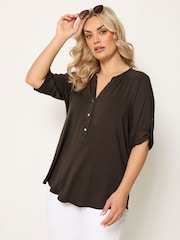Yours Curve Brown Jersey Placket Shirt - Image 1 of 5