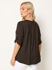 Yours Curve Brown Jersey Placket Shirt - Image 3 of 5