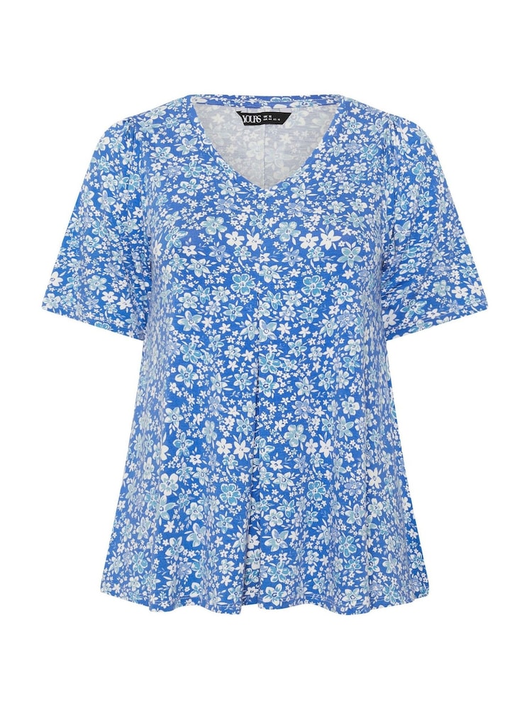 Yours Curve Blue Ditsy Pleated Swing Top - Image 5 of 5